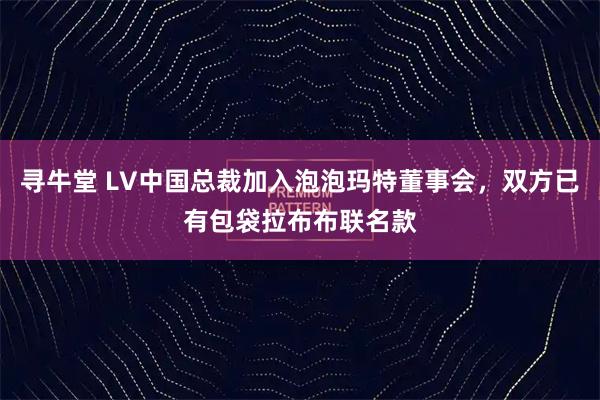 寻牛堂 LV中国总裁加入泡泡玛特董事会,双方已有包袋拉布布联名款