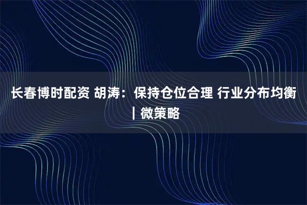长春博时配资 胡涛:保持仓位合理 行业分布均衡|微策略